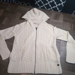 DKNY Cream Hooded Knit Zip Cardigan